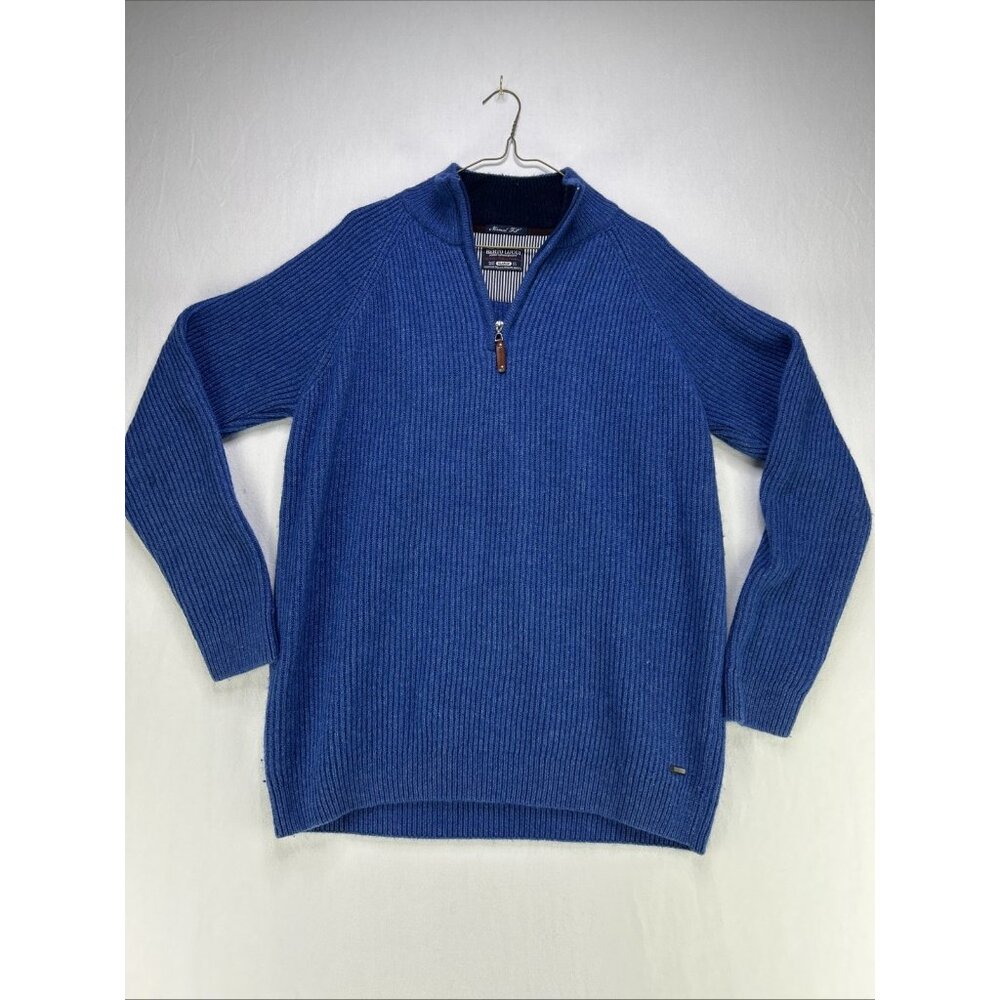 Berto Lucci Men’s XL Sweater 1/4 Zip Pullover Blue Knit Normal Fit Wool Blend